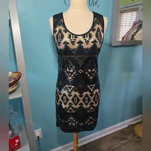 Carmen Marc Valvo Geometric Print Sequin Dress